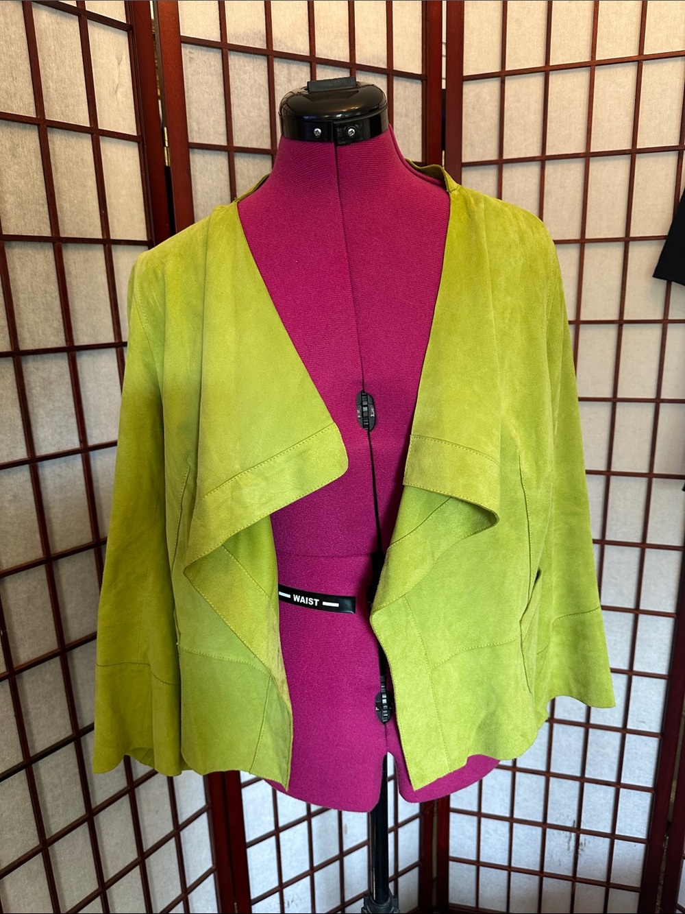 Marc Cain Lime Green Suede Open-Front Jacket